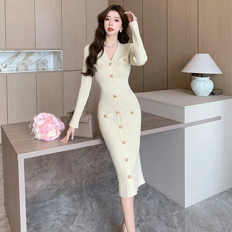 Трикотажное однобортное платье в социалистском французском стиле из твида