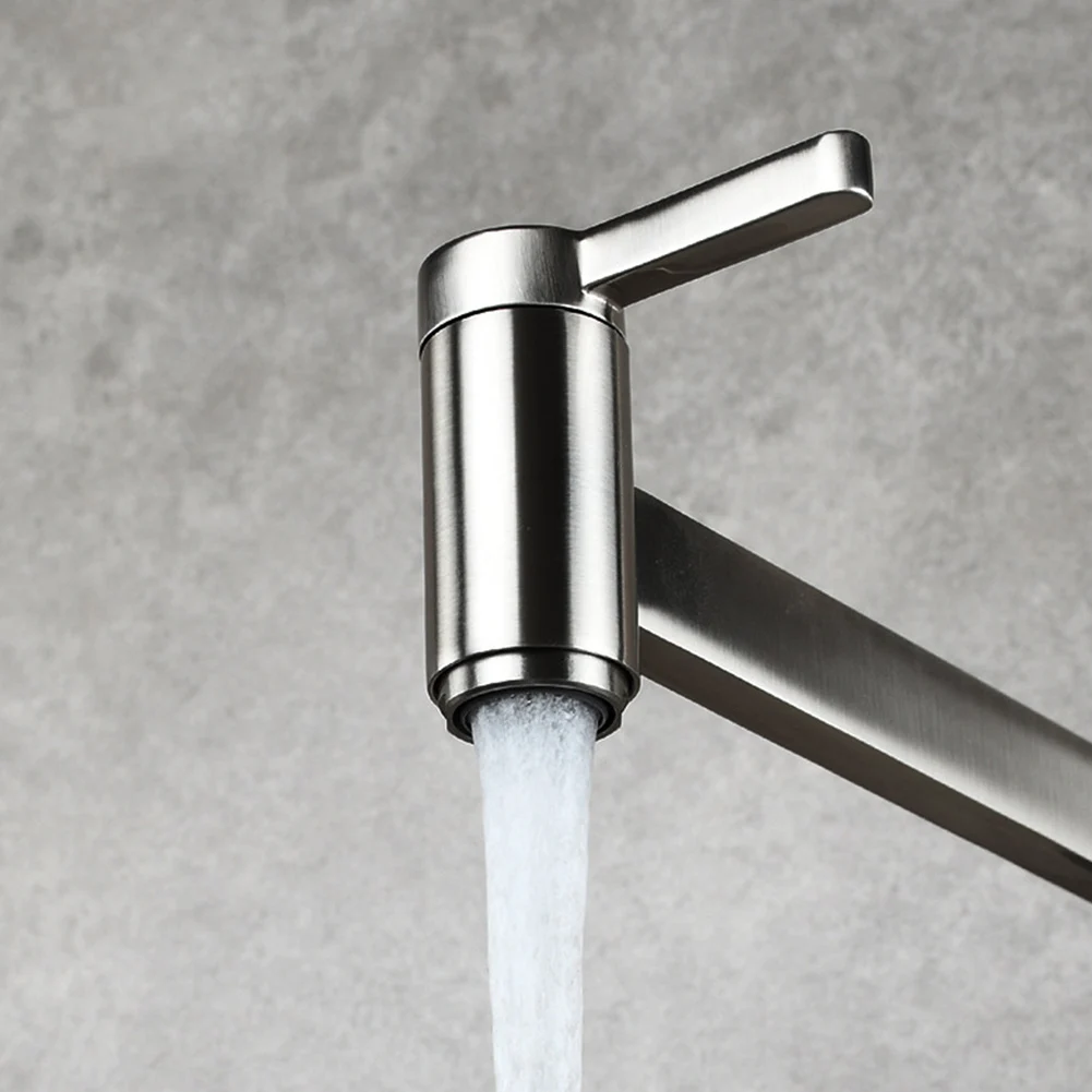 

Easy Install Double Switch Kitchen Faucet Tap Spout Wall Mount Pot Filler Cold Water Folding Arm Bathroom Sink Splash Proof