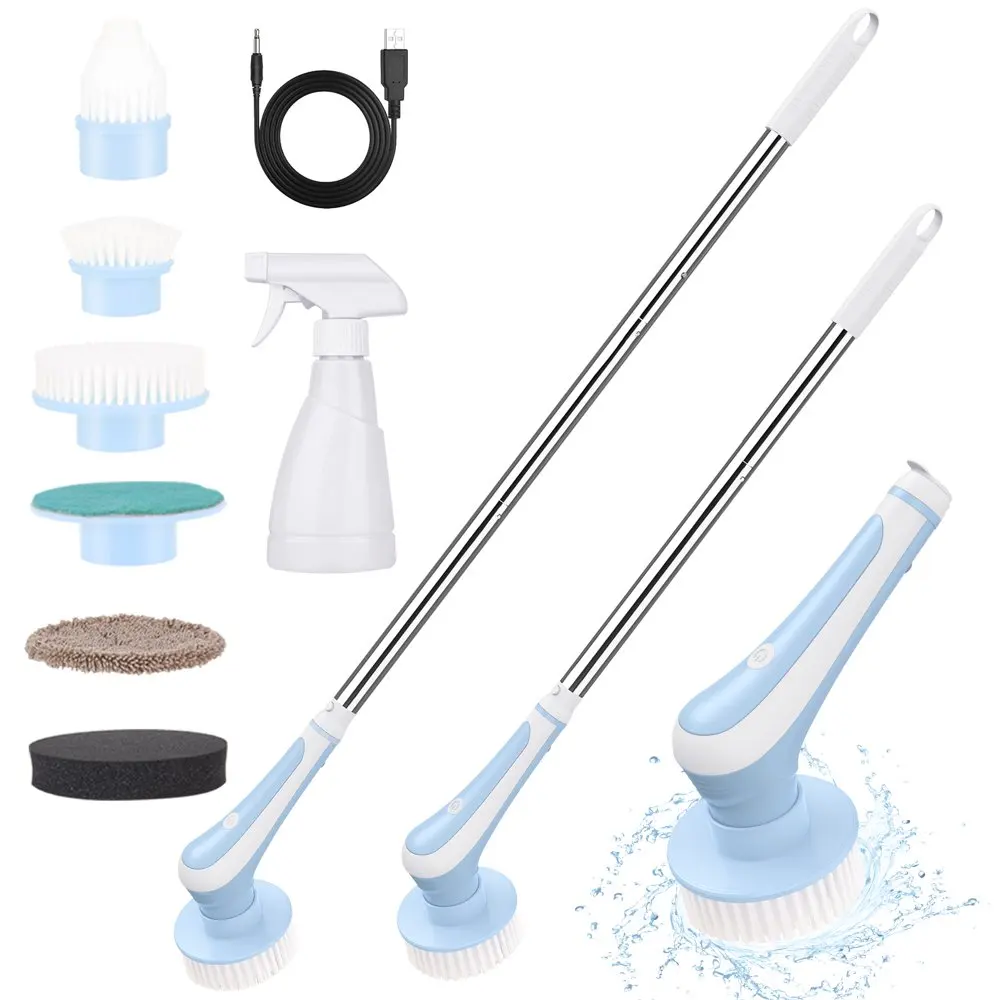 

(1 COUNT) Spin Scrubber Shower Scrubber Cordless Floor Scrubber with Adjustable Handle and 6 Replaceable Cleaning Brush for B