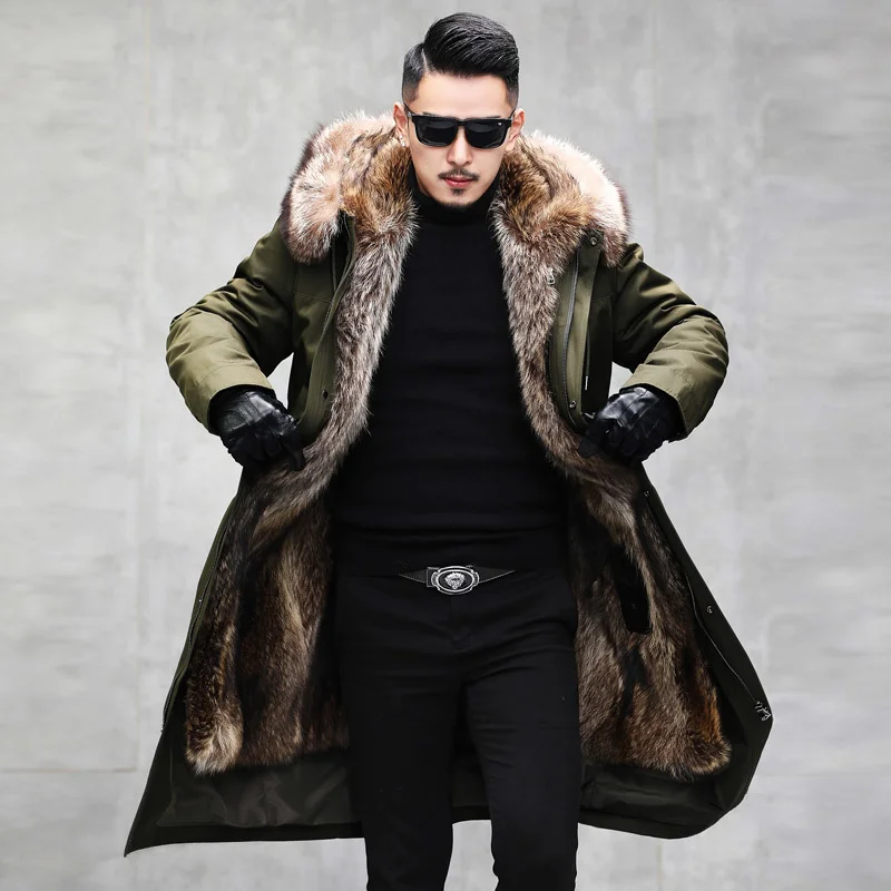 

2023 Men's Clothing Winter Jacket Men Long Parka Real Raccoon Coat 100% Rabbit Fur Sleeves 5XL Coats Chaqueta LXR807