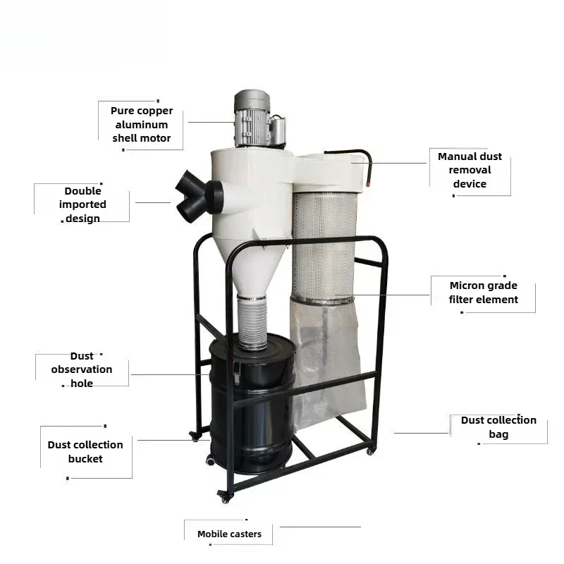 Фото Циклонный пылесборник 4HP 3KW промышленный пылесос для деревообработки, металлообработки, мешок, тряпка 0,3 мкм, Hepa-фильтр 220 В 380 В №2