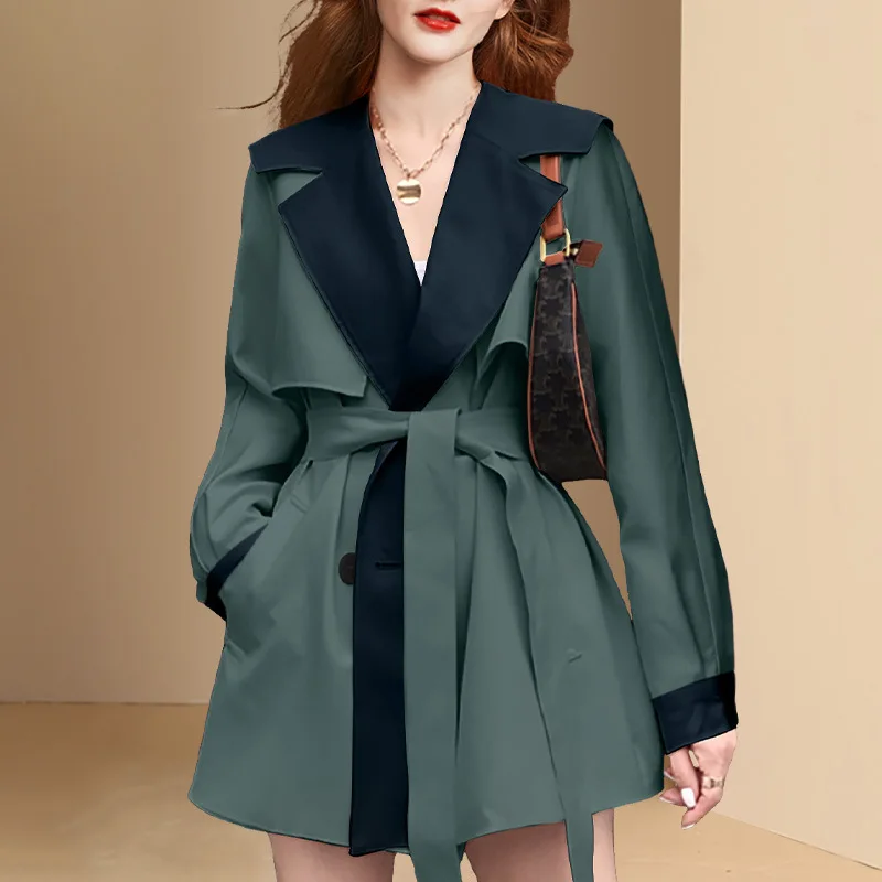 

2022 Runway Elegant Solid Coats Women High End Fashion Wrap Coat Turn-down Collar Wrap Belt Jackets Autumn Winter Slim Jacket