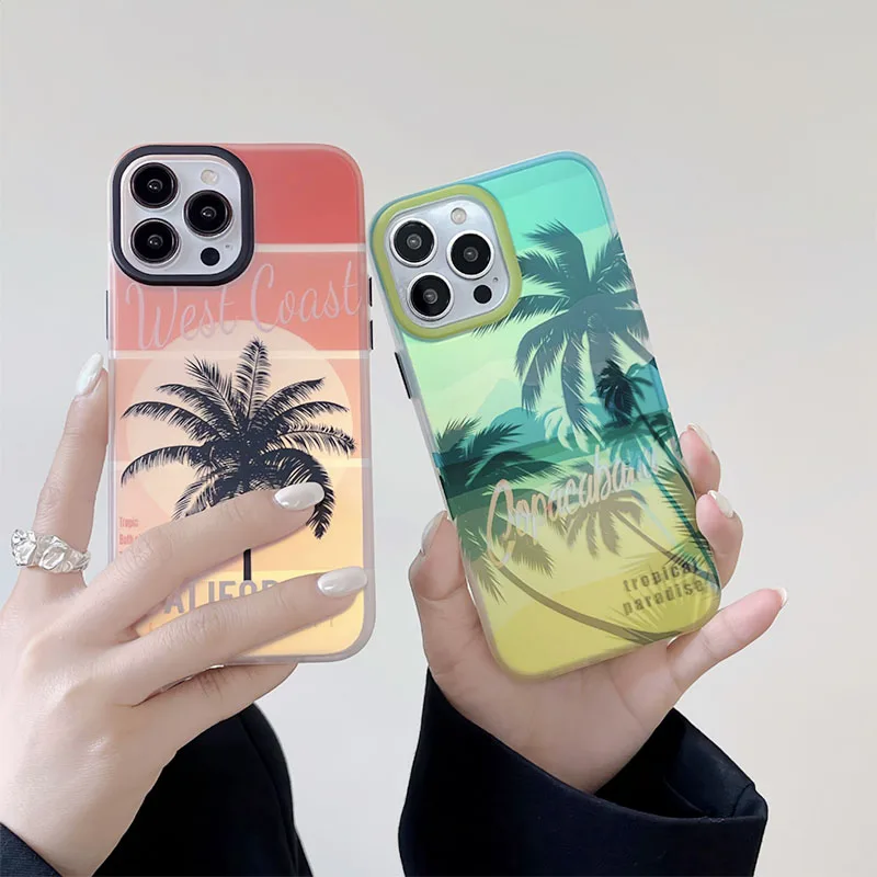Laser Summer Beach Coconut Tree is available for iPhone14Promax/13/12/11Promax case scrub iphone x case