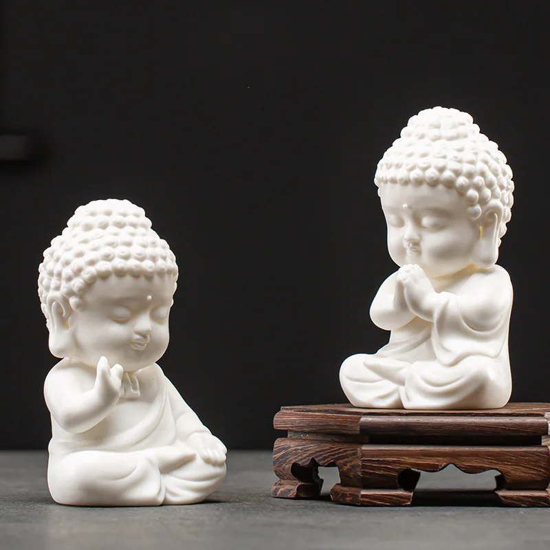 

Chinese white porcelain creative small Buddha statue decoration home living room Bogu shelf office desktop Zen decoration