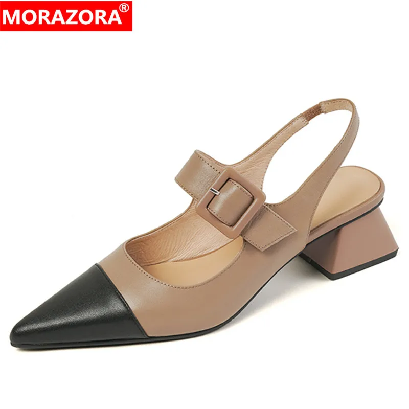 

Женские замшевые босоножки MORAZORA, бежевые однотонные замшевые босоножки на среднем каблуке с квадратным носком, на ремешке с пряжкой, размер 34-43, лето 2022