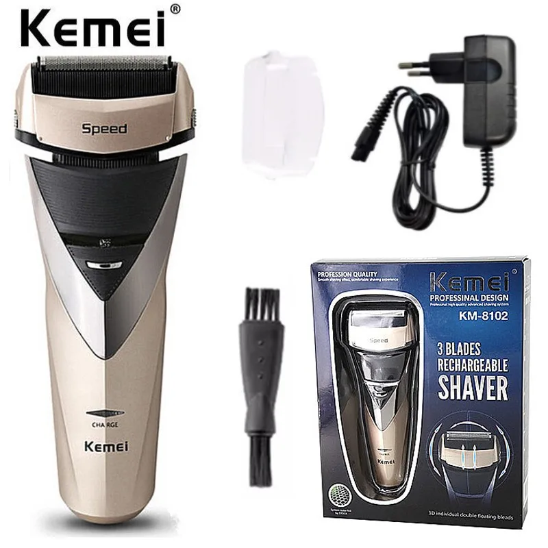 Моющаяся перезаряжаемая бритва KEMEI с тройным лезвием, бритва с возвратно-поступательным движением, триммер для бороды, Мужская электрическая бритва