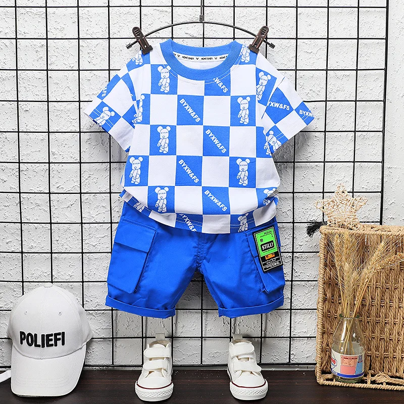 

Baby Boys Clothes Casual Infant Fashion Outfits New Summer Toddler Square Print T-Shirt Shorts 2pcs Sets for Kids Girls Clothing