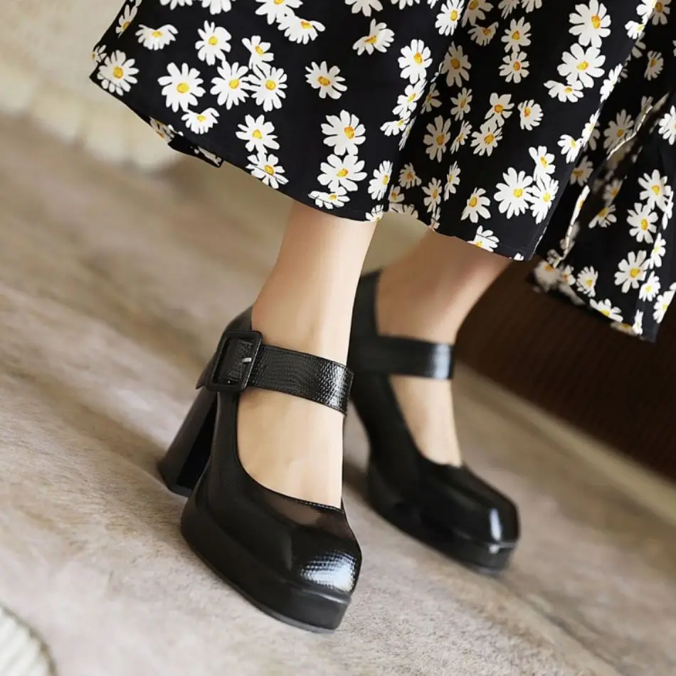 Womens Shoes High Heels Shoes for Women 2022 Classic Platform Pumps Mary Jane Shoes Square Toe Big Heels Buckle Belts Big sizes