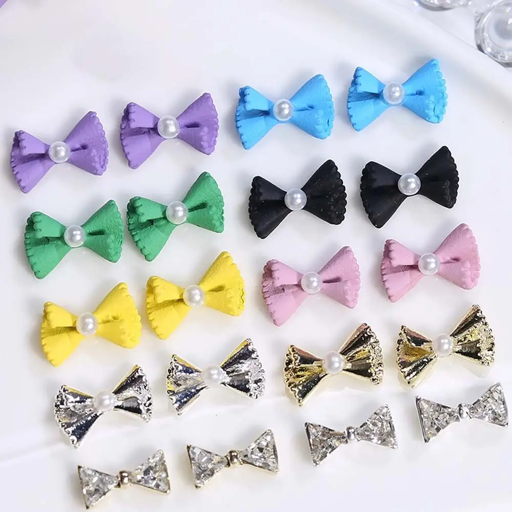 

2 Pcs Elegant Sweet Bow Nail Art Decorations Fashion Pretty Nail Art Charms Matte Bow Nail Rhinestones DIY Accessories