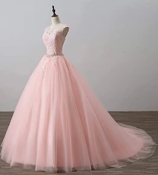 

ANGELSBRIDEP платья с прозрачной горловиной Quinceanera для маскарада официальная Аппликация Кристалл Тюль принцесса для дня рождения