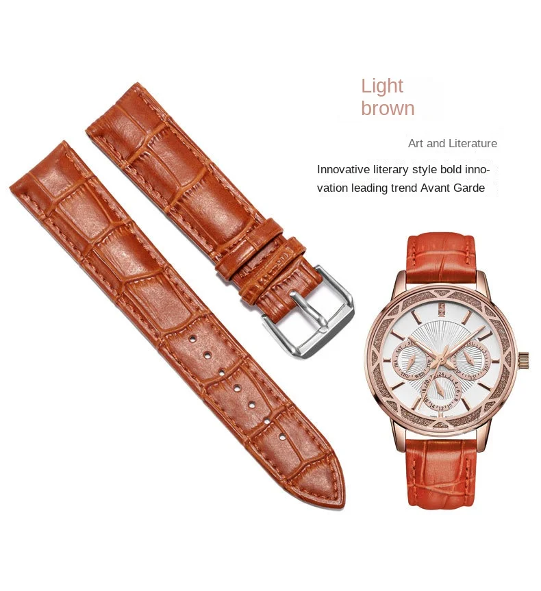 Suitable for brands, leather straps, cowhide slub watch straps, waterproof accessories for men and women, universal pin buckle
