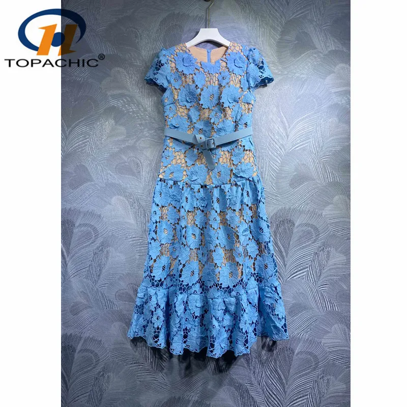 

Женское кружевное платье с поясом, элегантное приталенное платье с круглым вырезом и вышивкой в виде трехмерных цветов, 5,11