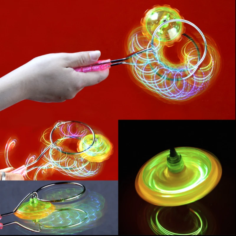 Hand-cranked Inertial Rotation Magic-flying Spinning Top Creative Colorful Luminous Magnetic Track Fidget Toys Spinner Juguetes