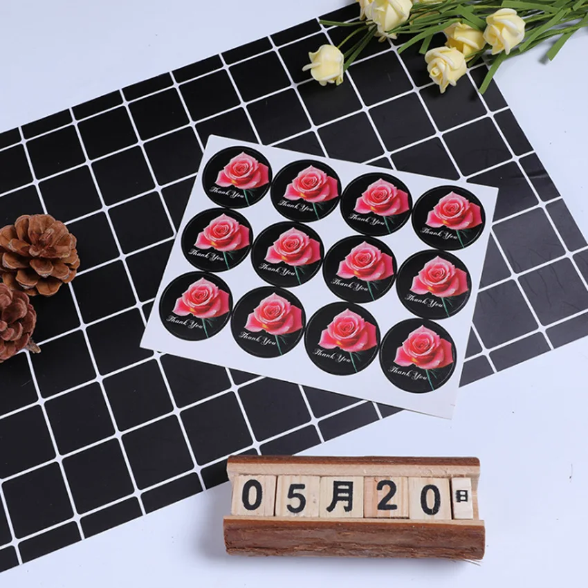 

120Pcs/pack DIY Hot Sale Black Rose Handmade Cake Packaging Sealing Label Stickers