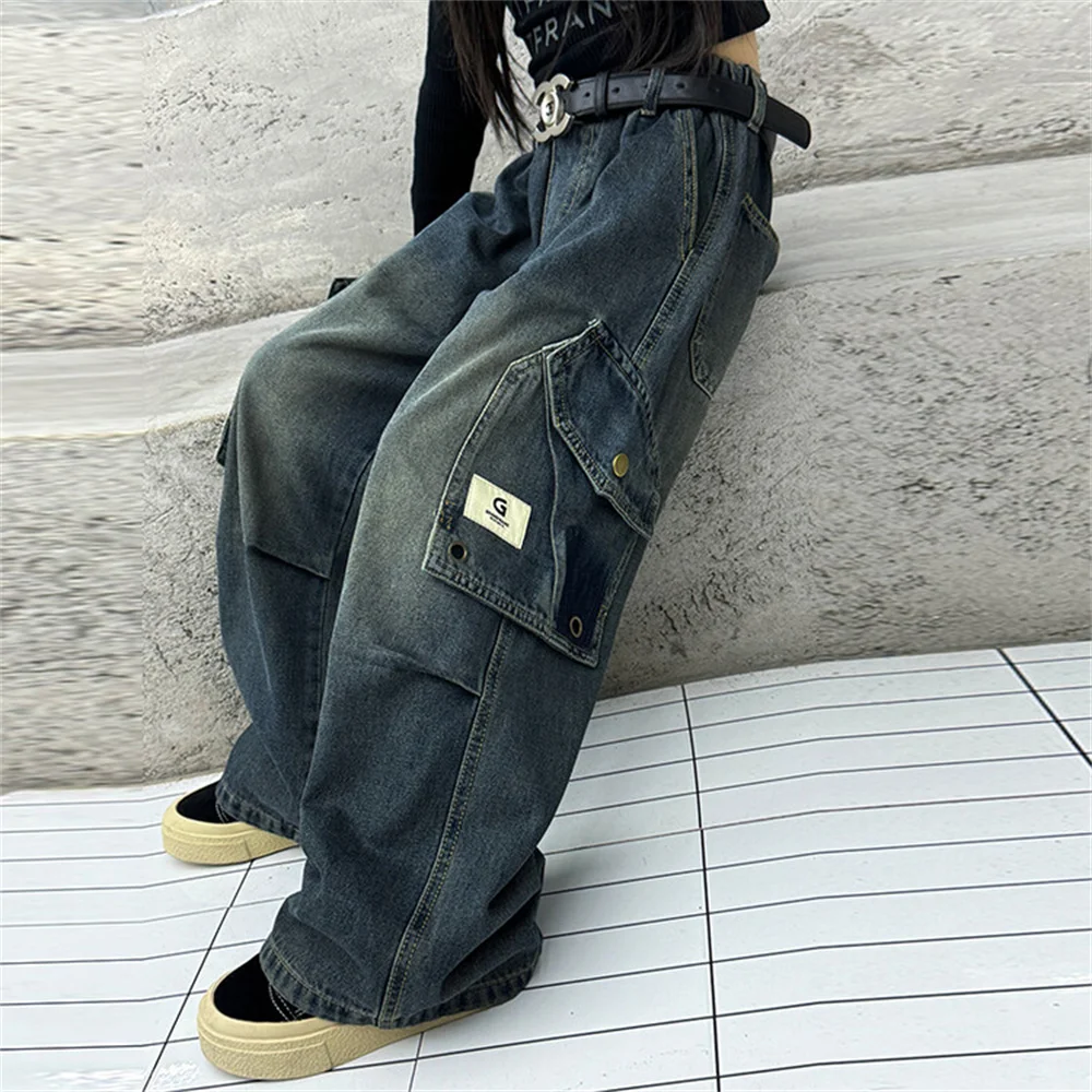 K5503 добавляет бархатные и утолщенные джинсы для девочек широкие брюки детские