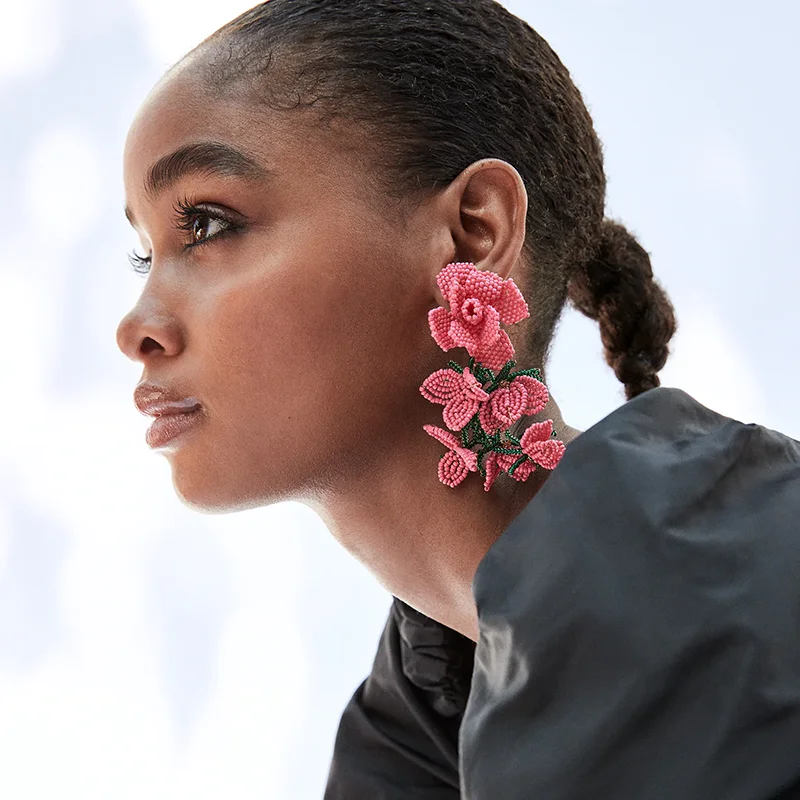 

Handwoven Beads Flowers Dangle Tassel Earrings for Woman Party Jewelry