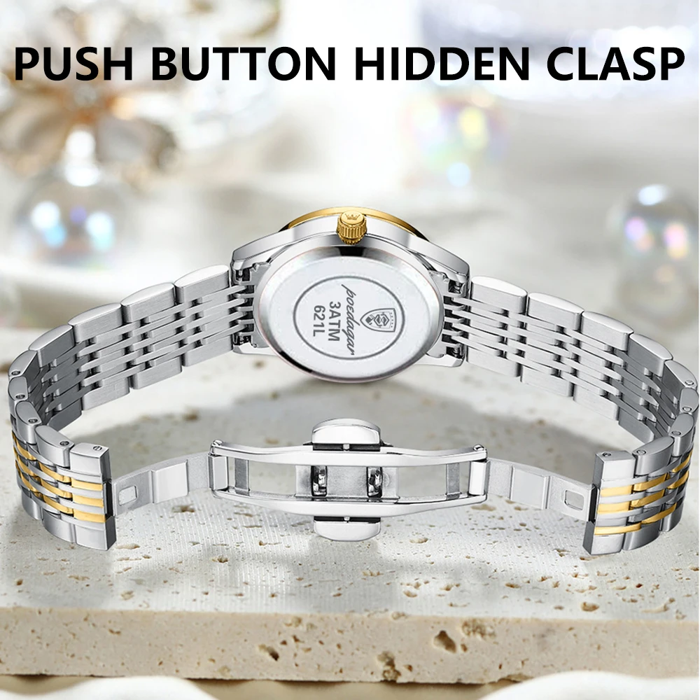 POEDAGAR Women Watch Luxury Quartz Watches Fashion Business High Quality Push Button Hidden Clasp Ladies Wristwatch Girlfriend enlarge
