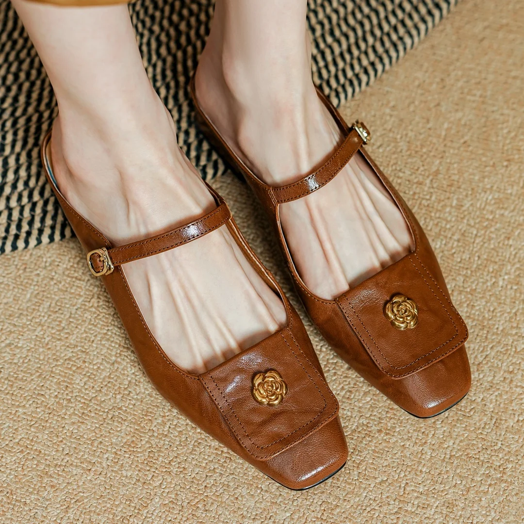 Женские слипоны из овчины летние туфли Мэри Джейн на плоской подошве с