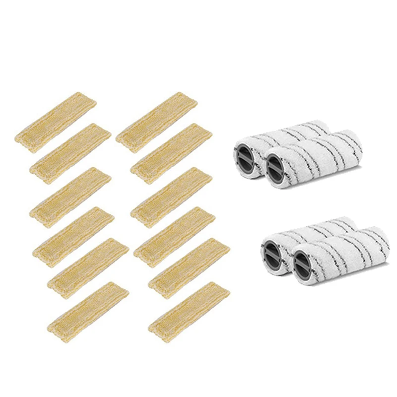 

12Pcs Microfibre Mop Cloth For Home & 4Pcs Cleaner Roller Brush Main Brush Cleaning Brush