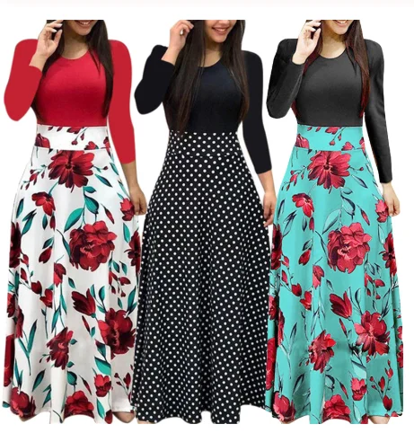 

Women Autumn Print Stitching Flower Casual Long Party Dress 2020 Vestidos Bodycon Elegant Sexy Woman Maxi Dress Femme