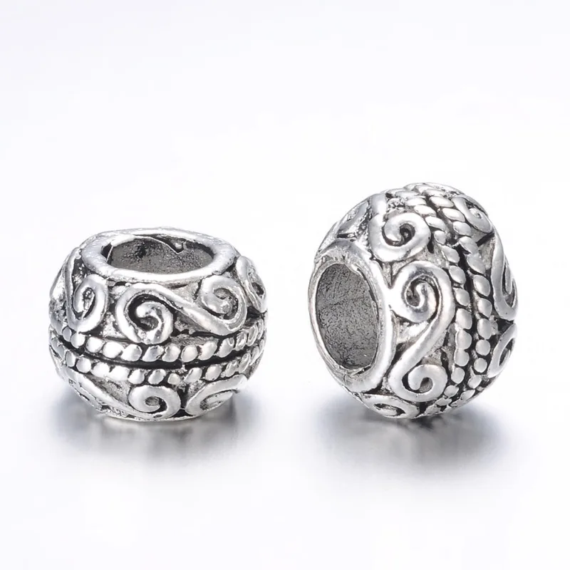 

10pcs Alloy European Beads Rondelle Metal Large Hole Beads for Jewelry Making DIY Bangle Bracelet Necklace 10.5x7.5mm