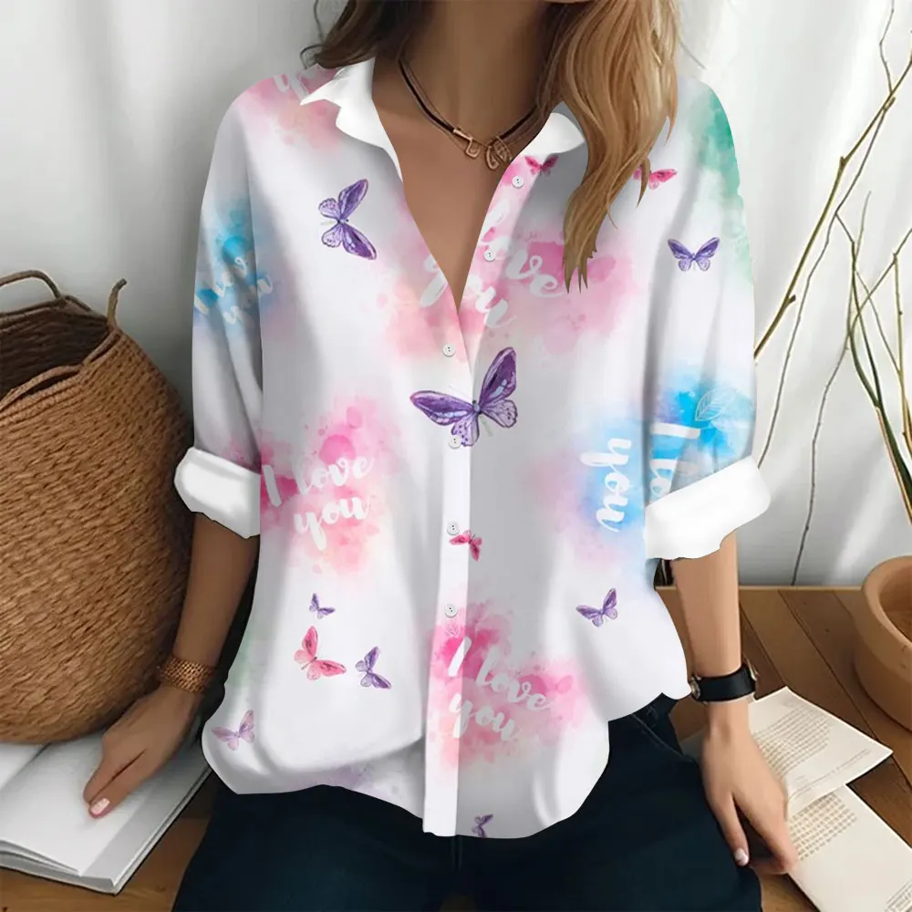 

Large size Women's shirts & blouses flower and butterfly print shirt, Elegant women blouse Long-sleeved Female clothing camisa