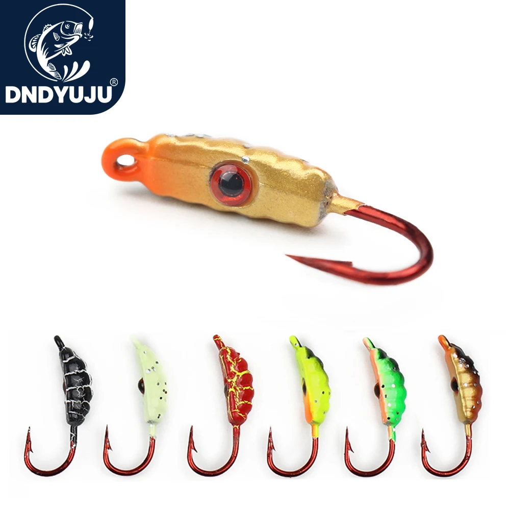 

DNDYUJU HOT 4Pcs/lot 23mm/1.5g Ice Fishing Lure Maggot Worm The New Metal Bait Ice Jig 6 Color Mini Lead Winter Fishing Hook