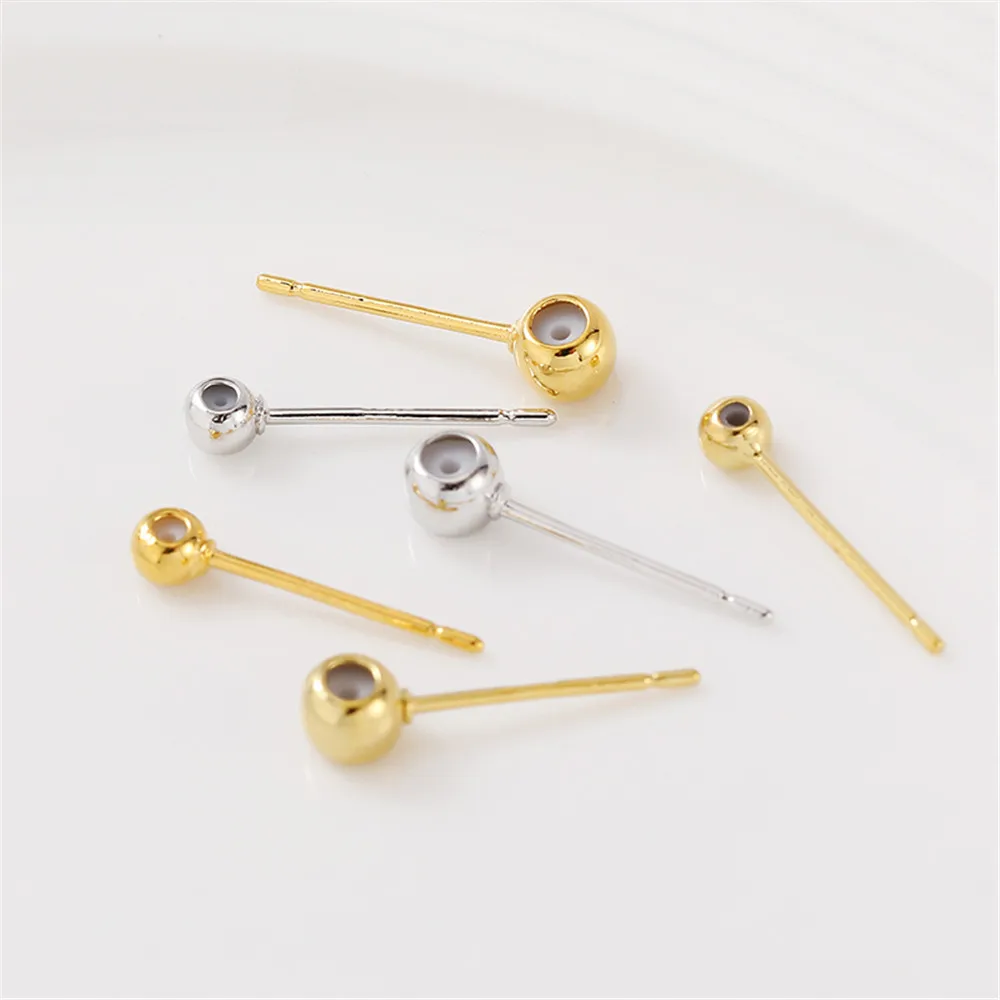 

S925 Silver Needle 14K Gold Wrapped Rubber Plug Bean Ear Studs Ear Needles Handmade DIY Earrings Ear Jewelry Materials Accessori