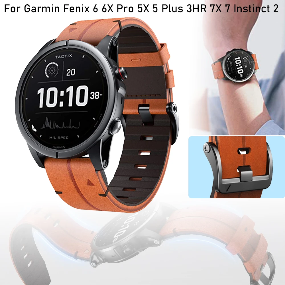 

Кожаный ремешок для наручных часов Garmin Fenix 6 6X Pro 5 5X Plus 3HR 7 7X Mk1, ремешок для часов Quickfit 26 22 мм, браслет Instinct 2 спускающийся G1