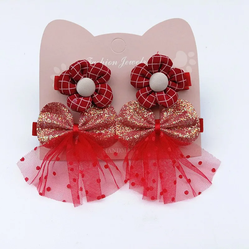 

Hot sale children New Year gift hair accessories clips set Chinese style red hairpins set