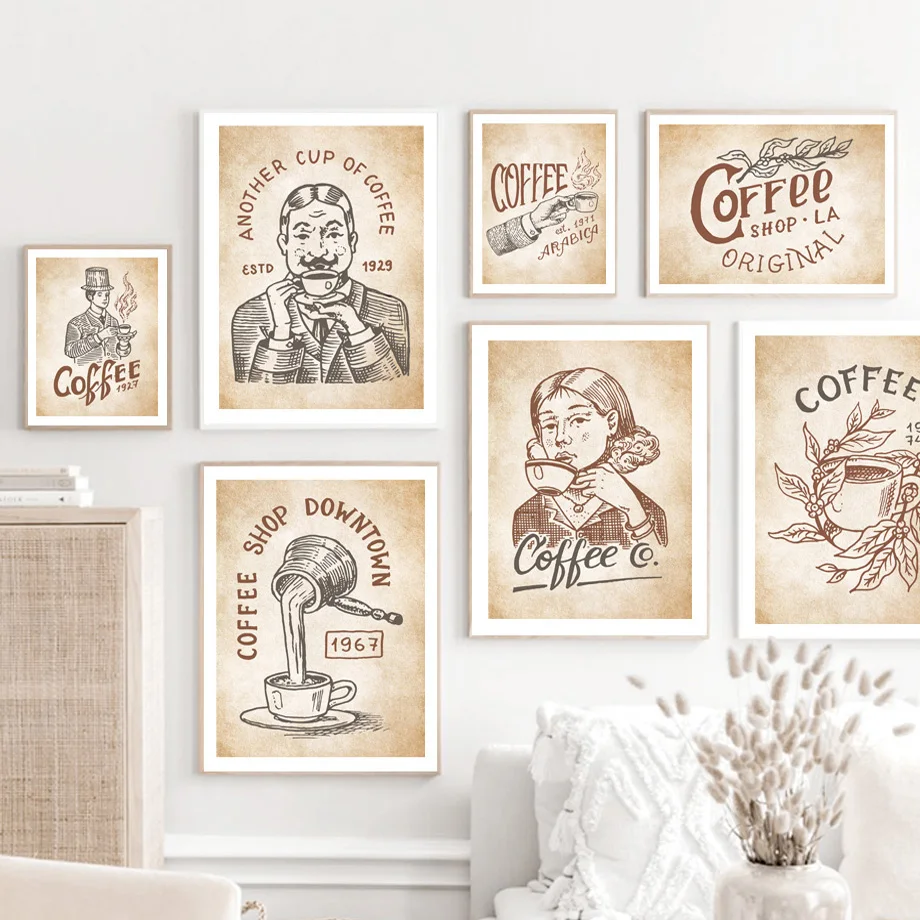 Арабика кофейные зерна в стиле ретро настенная Картина на холсте скандинавские