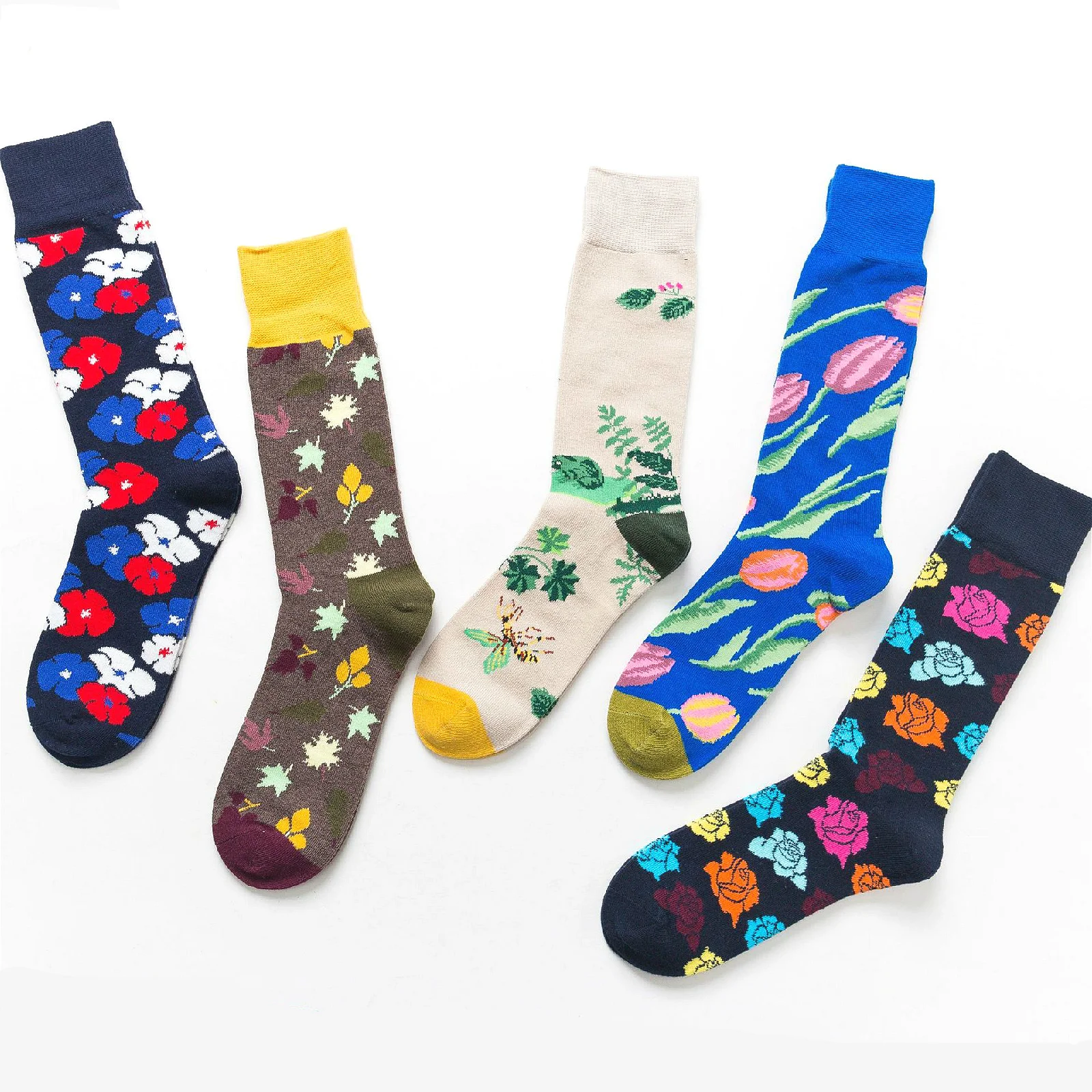 

Peonfly Men Creative Tulip Rose Novelty Socks Combed Cotton Harajuku Comfort Funny Calcetines Hombre