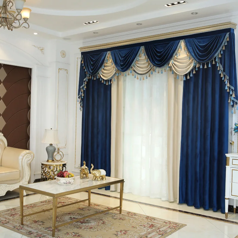 

European Style Curtains for Living Roombed Room Luxury Tassel Flannel Velvet Curtains Tulle Valance Custom High-shading Cortina