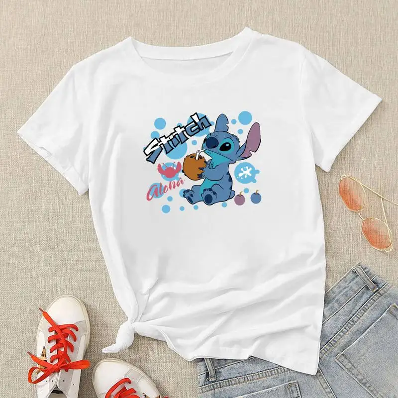 

Disney Cute Kawaii Stitch Drink Coconut T Shirt Women Loungefly Clothes Tshirt Hipster America Fashion Vacation Edgy