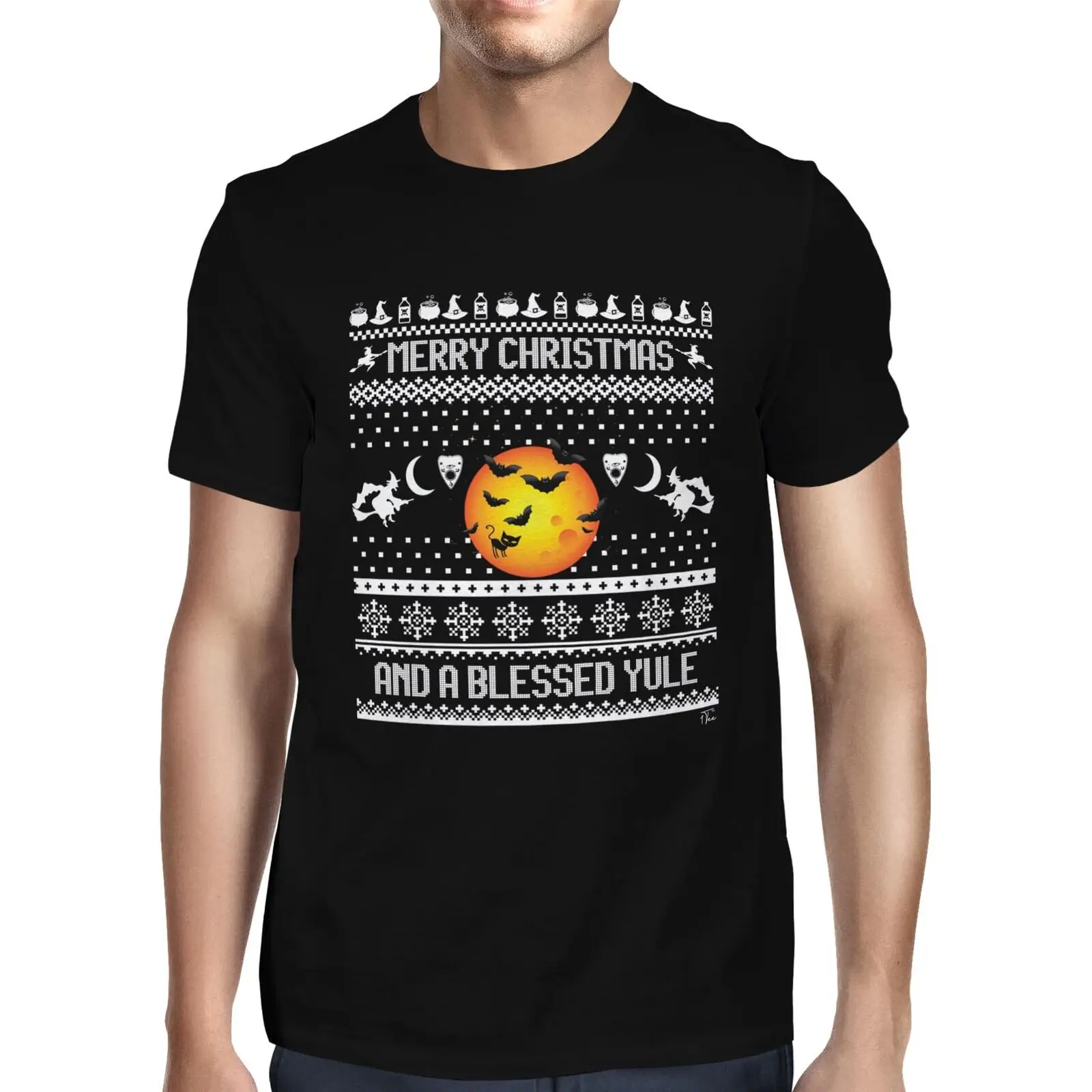 1 футболка для мужчин с надписью &quotMerry Christmas and a Bless Yule&quot Футболка изображением