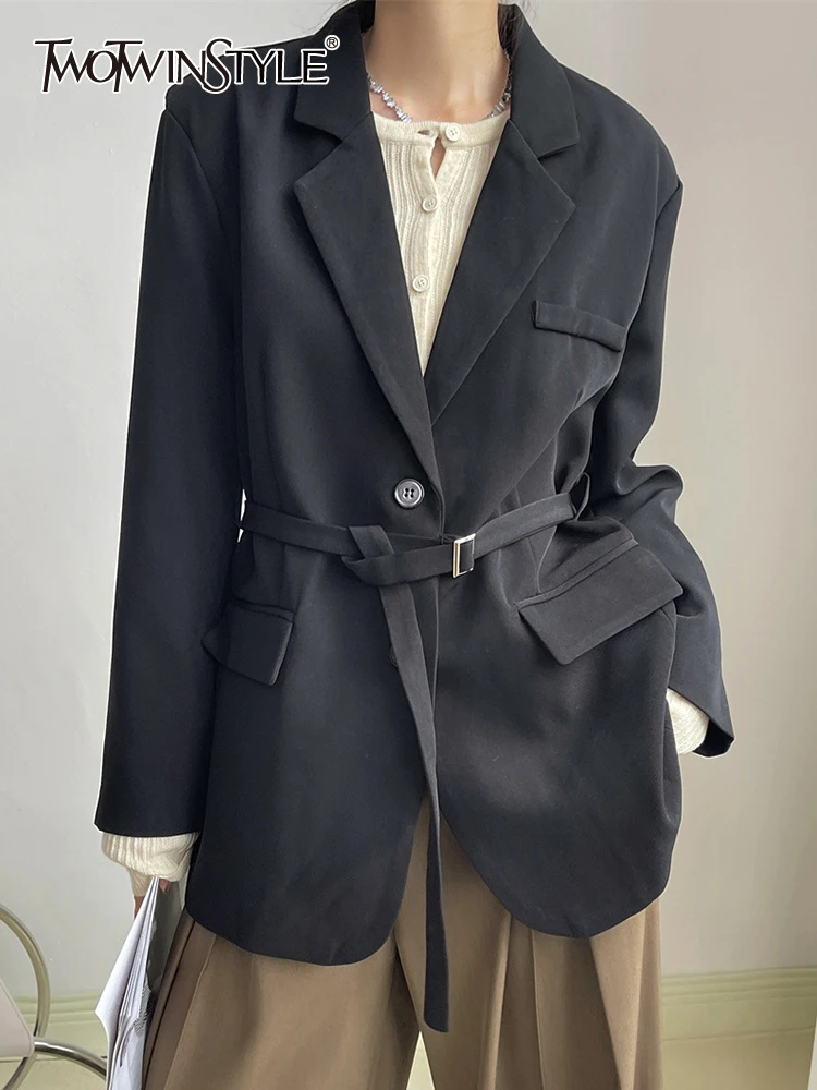 

Женский блейзер TWOTWINSTYLE, черный однотонный блейзер с отложным воротником и длинными рукавами на шнуровке в винтажном стиле на лето 2019