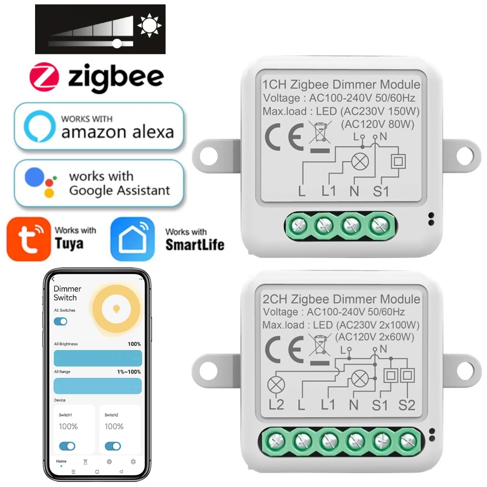 Модуль умного диммера ZigBee 3.0 с двусторонним управлением и регулируемой яркостью