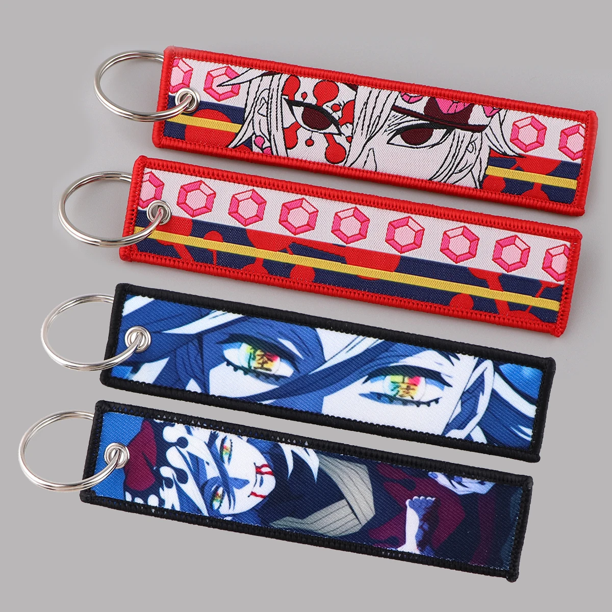 

Japanese Anime Demon Slayer Embroidery Key Tag Keychain for Motorcycles Key Fobs Holder Keyring Jewelry Accessories Chaveiro