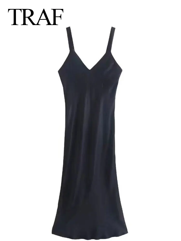 

Новое Элегантное модное легкое длинное женское платье TRAF премиум-класса черного цвета с V-образным вырезом на подтяжках