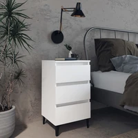 bedside cabinet with metal legs chipboard nightstands side table bedrooms furniture white 40x35x69 cm