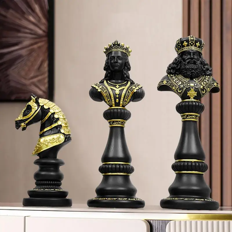 

Chess Statue Decor Piece Creative Chess Resin Sculpture Large Game King Queen War Horse Figure Decoration Ornament For Christmas