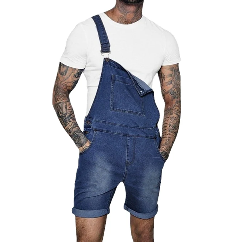 Denim Jumpsuit Straps Fashionable Streetwear Men Overalls Pantalones Vaqueros Hombre Solid Color Shorts Rompers