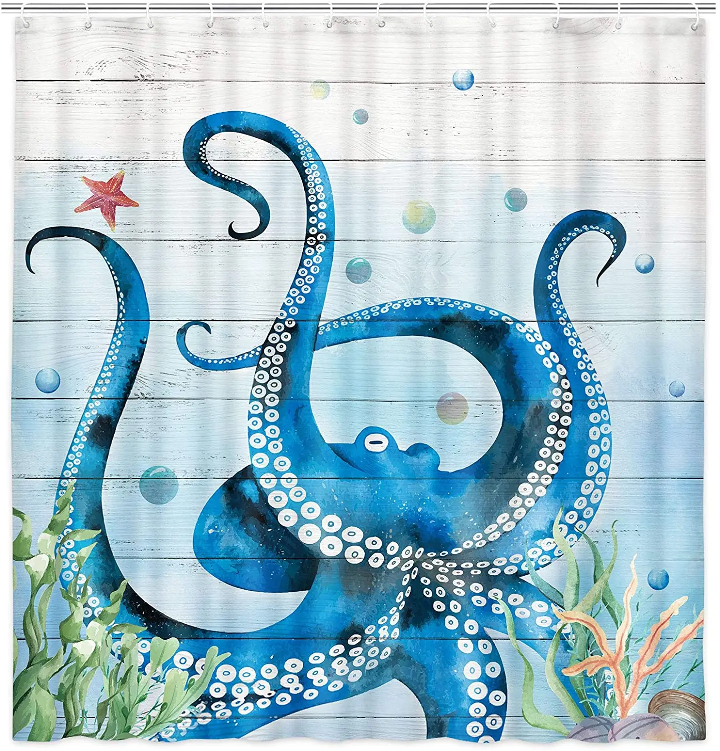 

Octopus Shower Curtain Set Blue Octopus Ocean Animal Polyester Fabric Bath Curtains inch Bathroom Set with Hooks Waterproof