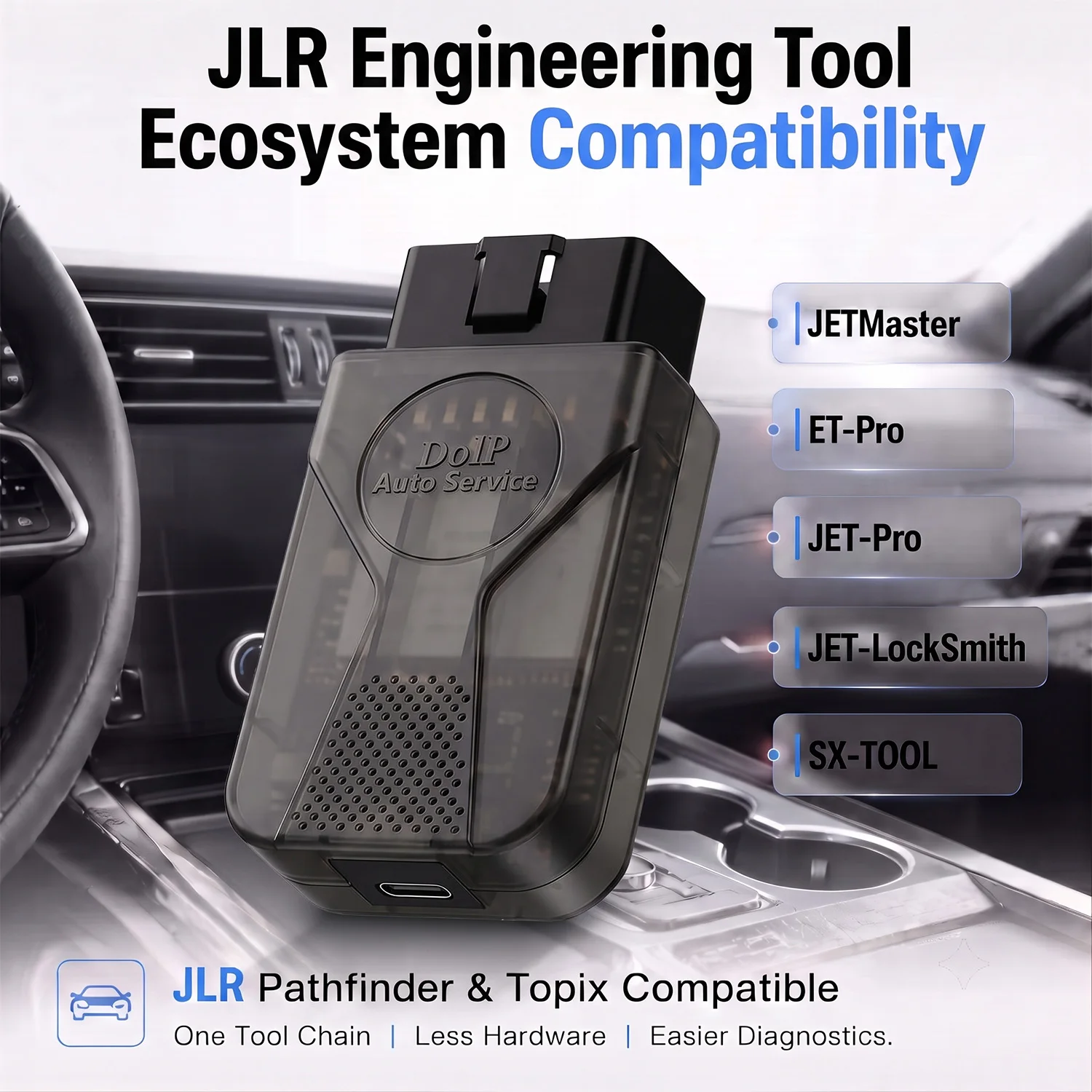 Фото WiFi OBD2-адаптер для JLR DoIP Type-C: диагностический инструмент, совместимый с JET Master Pro, Pathfinder, Topix, для кодирования и программирования, сканер №3