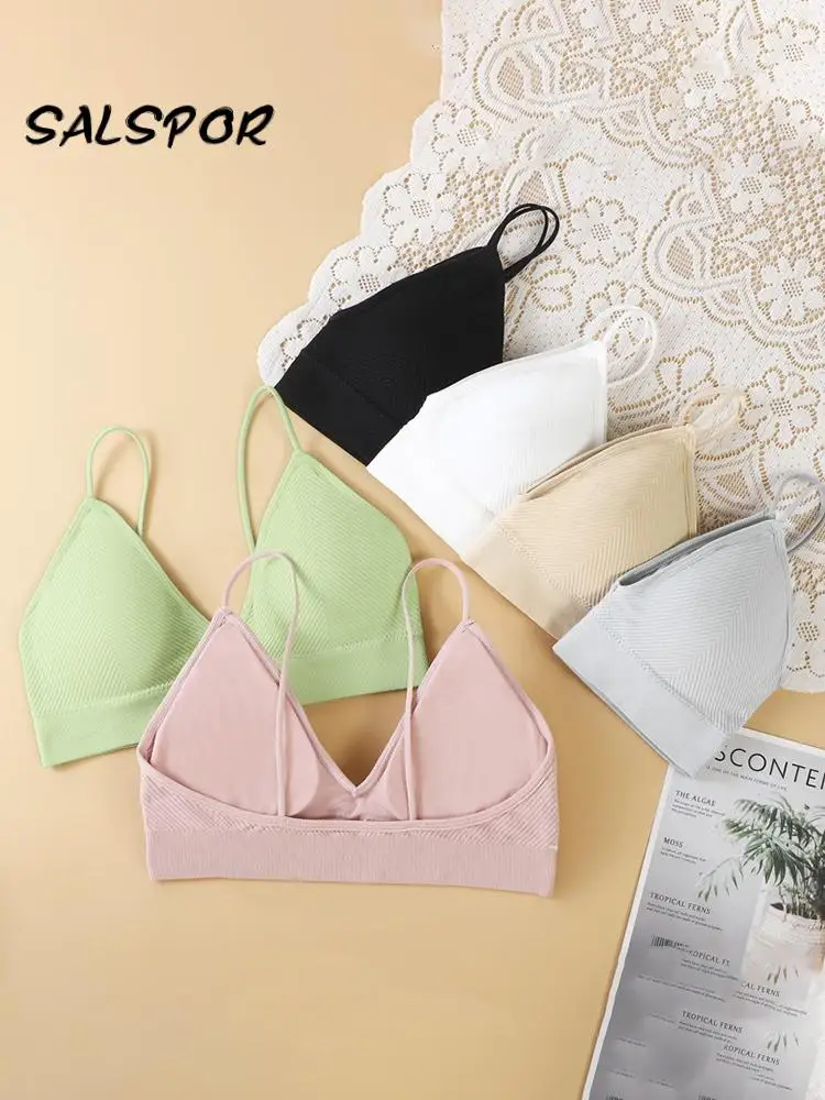 

SALSPOR пикантный бесшовный бюстгальтер с V-образным вырезом, Женский мягкий жилет, однотонное нижнее белье, Женский кроп-топ для бега, тонкий б...
