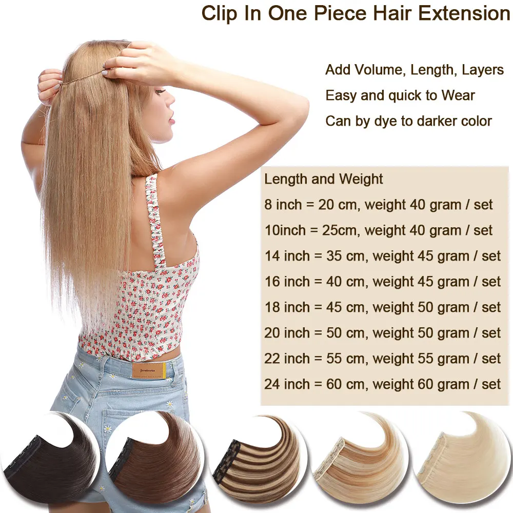 10"-24" Clip in Human Hair Extensions 100% Real Human Hair Weft One Piece Clip In Natural Straight Hairpiece For Women images - 6