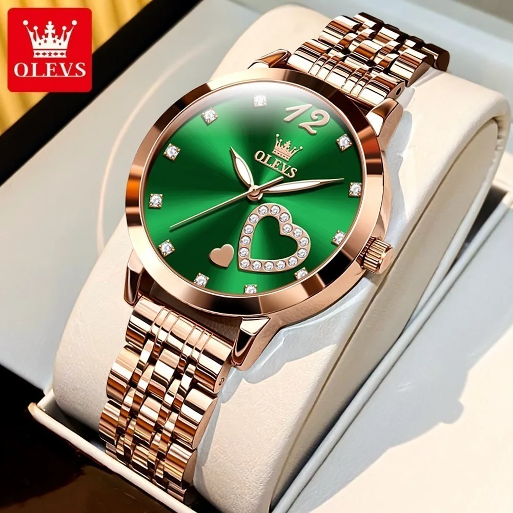 

OLEVS 5189L Luxury Quartz Watch For Women Waterproof Luminous Stainless Steel Ladies Heart Shape Simple Dial Brand Wristwatches
