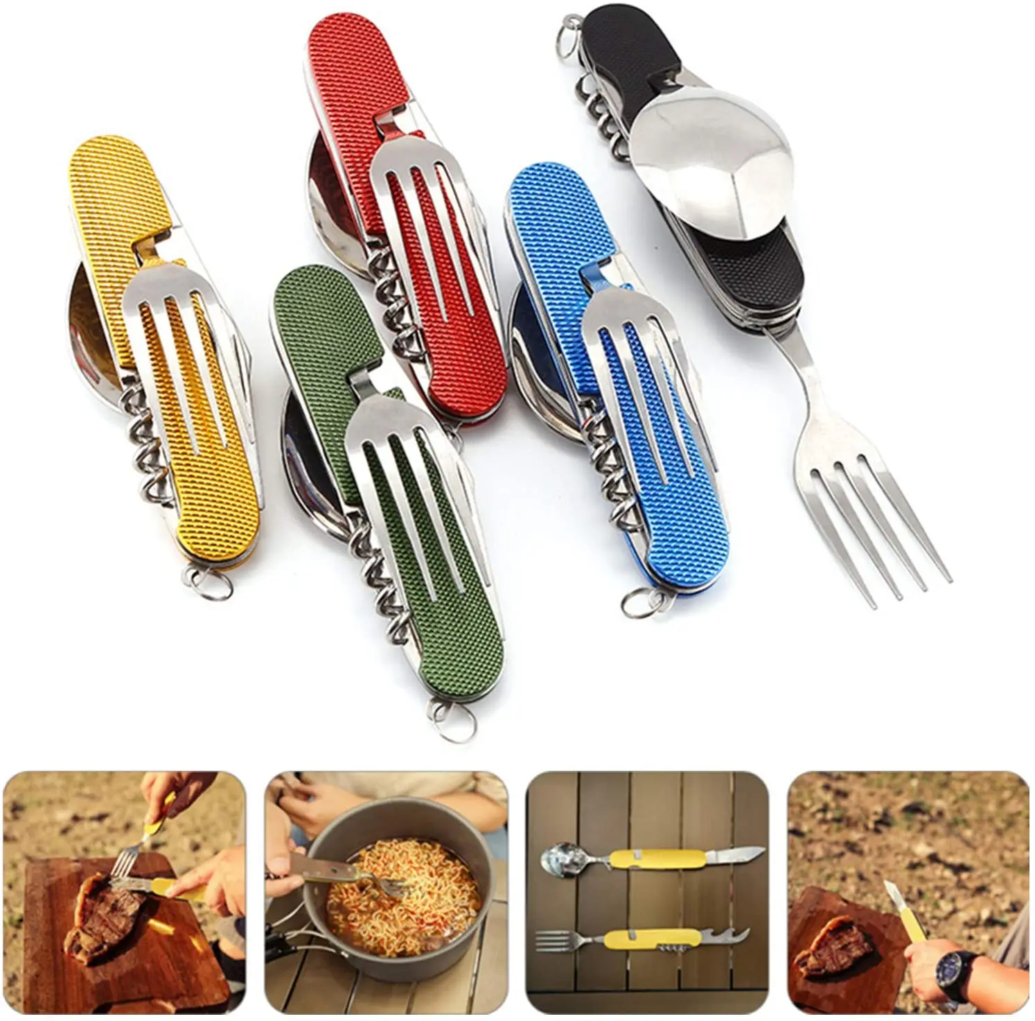 

2021 Hot Sale Multifunctional Foldable Pocket Stainless Steel Outdoor Camping Picnic Cutlery Knife Fork Spoon Tableware Parts