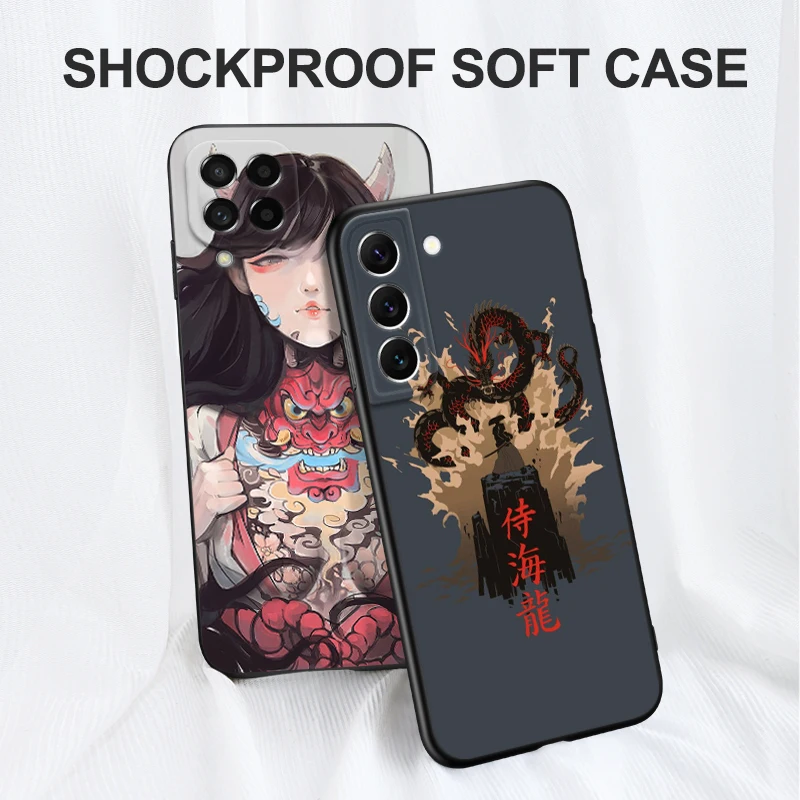 Black Tpu Case For Samsung Galaxy A03 SM-A035 A03 Core A03S A13 A23 LTE A33 A53 A73 4G 5G Japanese Style Art Japan
