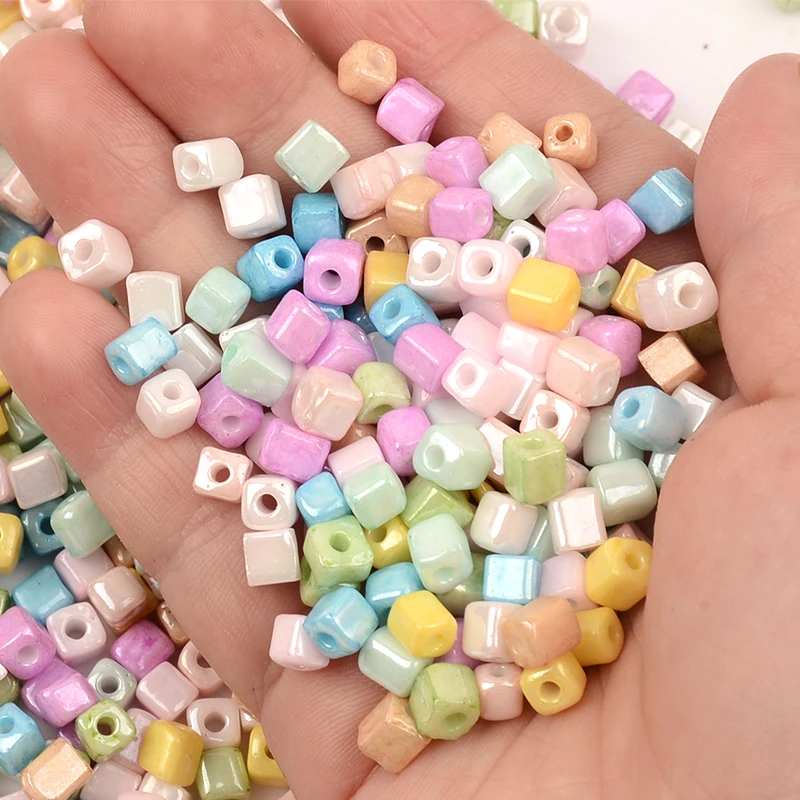 

Approx.4mm Cube Beads Ice Cream Color Charms Loose Square Czech Glass Beads for Jewelry Making Diy Bracelet Necklace Accessories